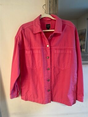 GAP Hot Pink Oversized Button-Front Jean Jacket